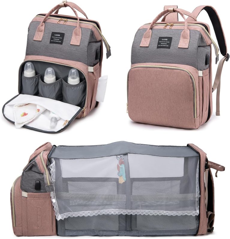 LEcylankEr Sac a Langer Bebe avec lit Bébé - Grand Sac à Dos à Langer avec Matelas à Langer et Sac Isolant, Moustiquaire et Port de Chargement USB